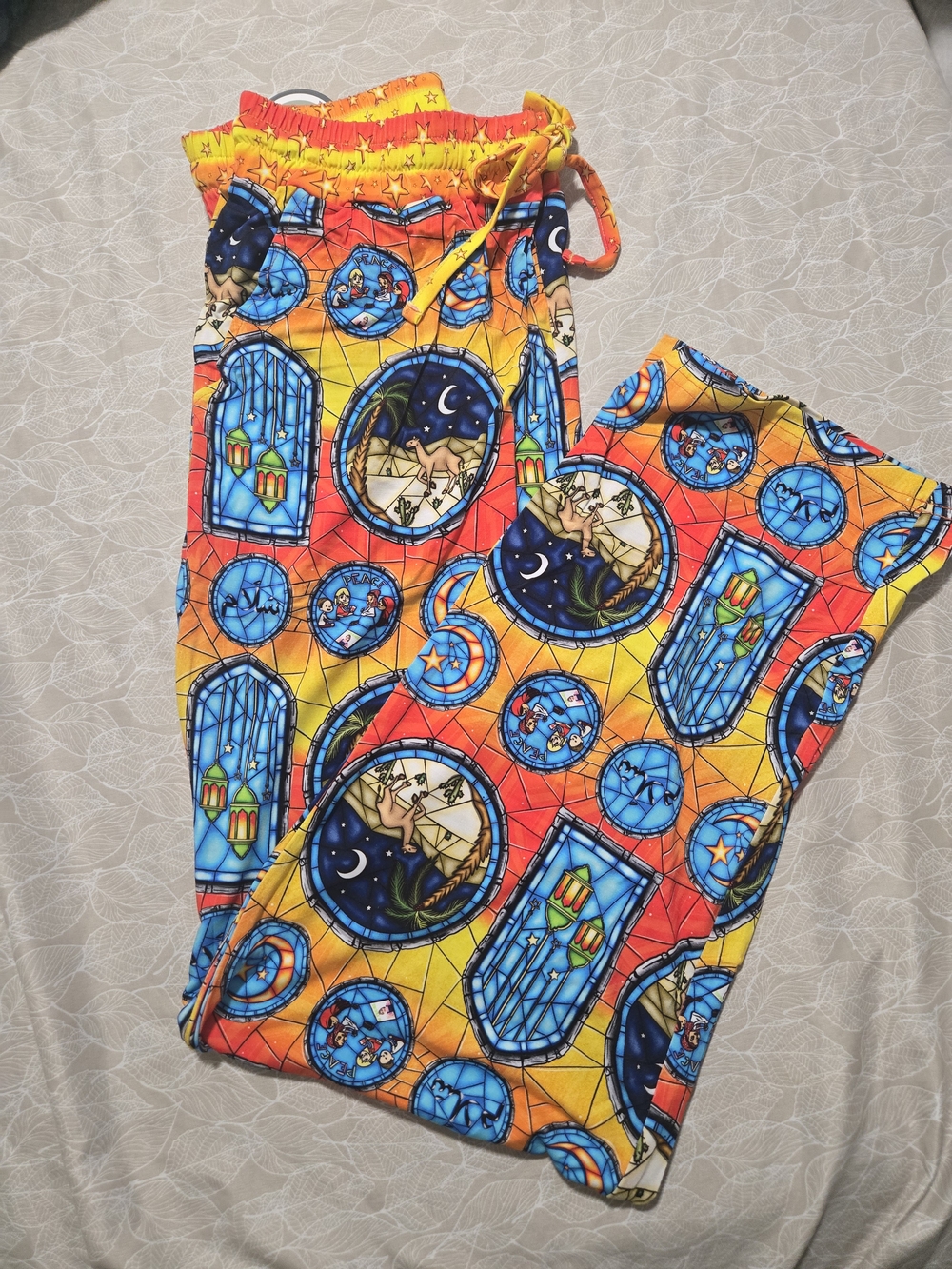 NWT BAMBOO Lounge Joggers. Yellow, Red & Blue Ramadan print- Medium